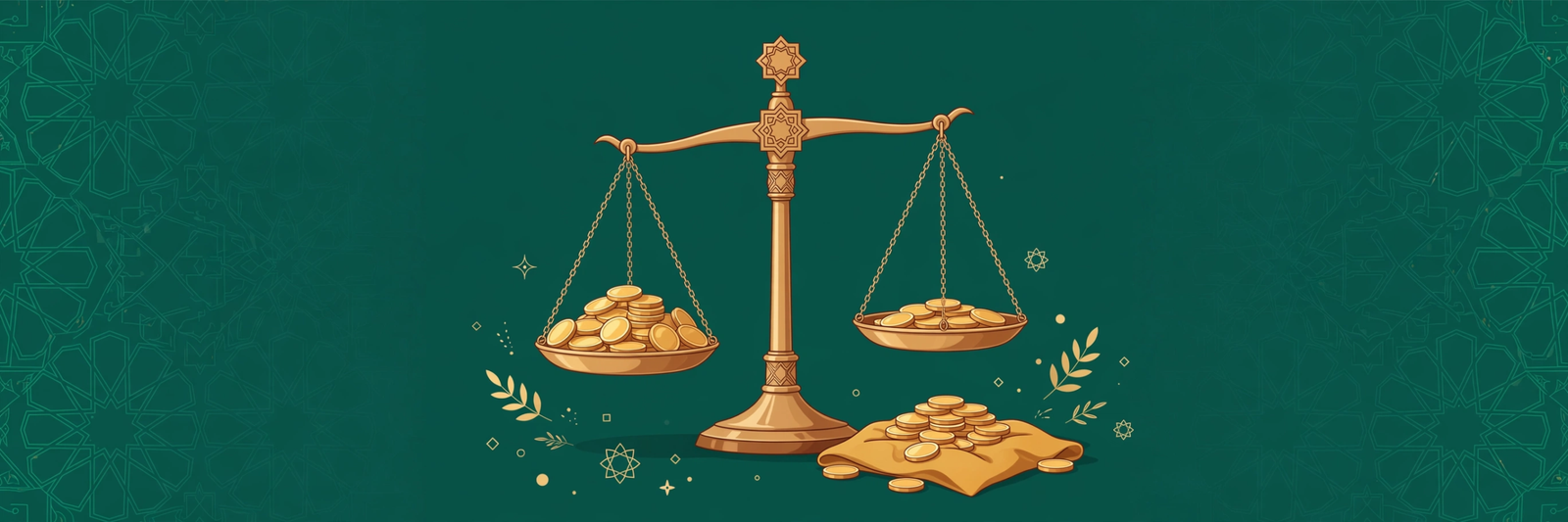 Zakat calculator — gold coins and scales with the nisab threshold